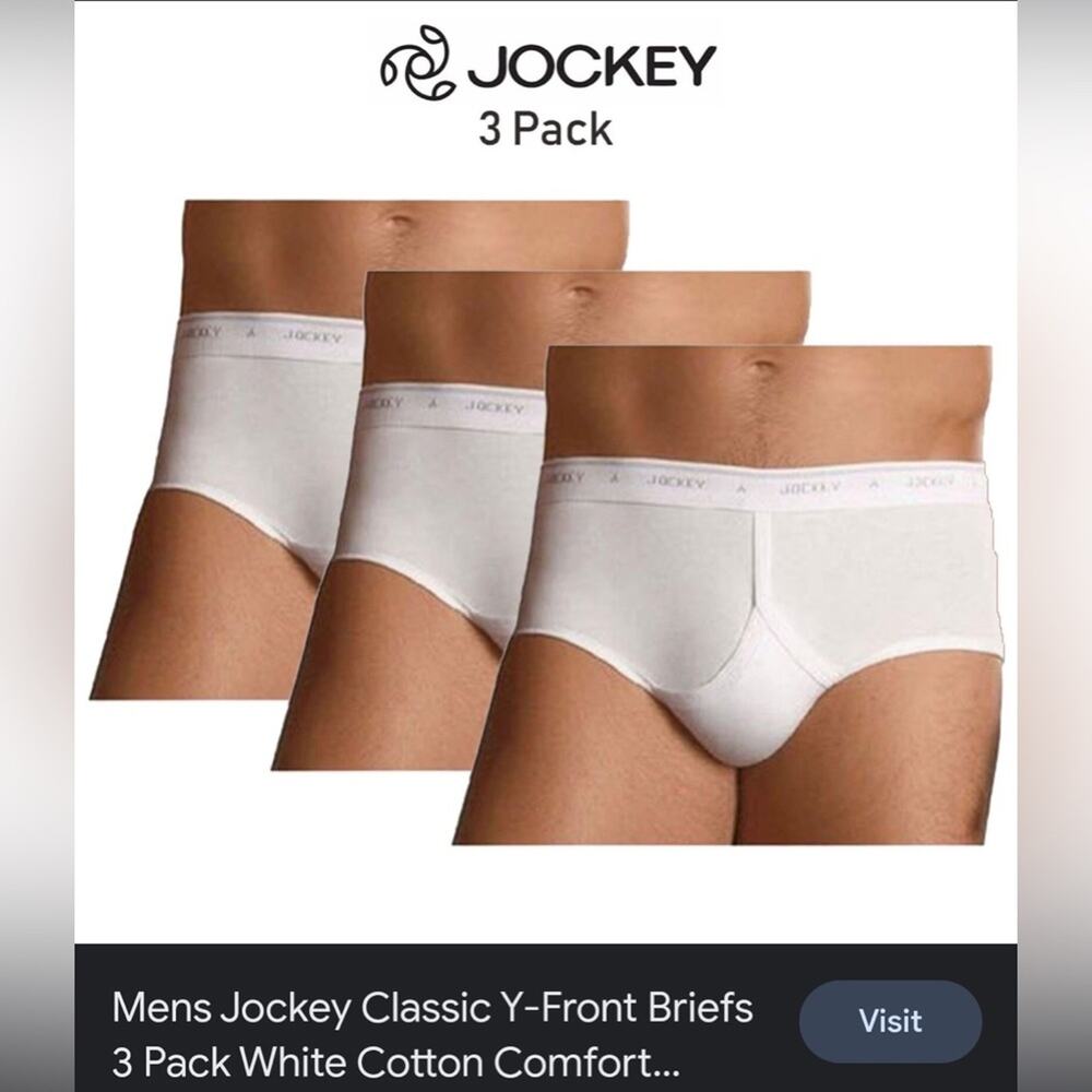 Jockey Men’s 3 Pack White Classic Briefs in Size 32.
